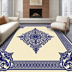 Intricate Dark Blue Floral Medallion Design Rug