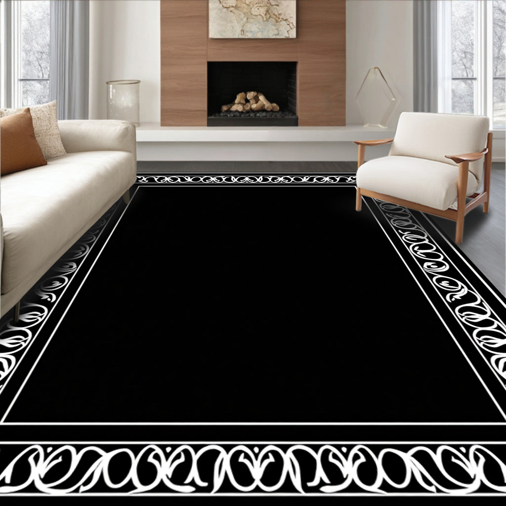 Classic White Floral Scroll Border Design Rug