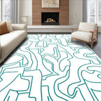 Abstract Teal Hand Drawn Lines Design Rug
