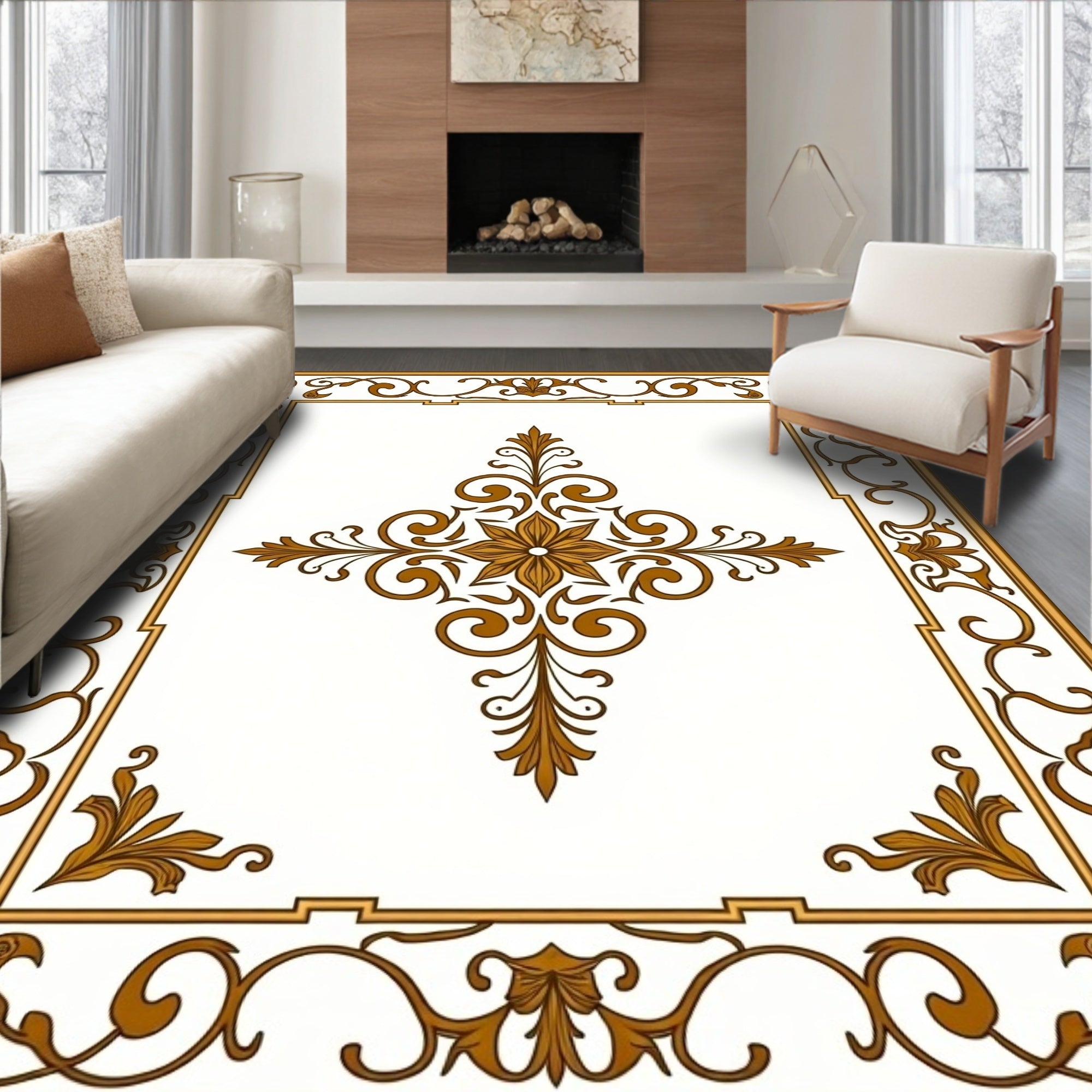 Ornate Floral Scrollwork Pattern Rug