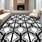 Intricate Black White Quatrefoil Pattern Rug