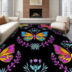 Vibrant Butterfly and Floral Pattern Rug