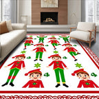 Festive Red Green Elf Repeating Pattern Rug
