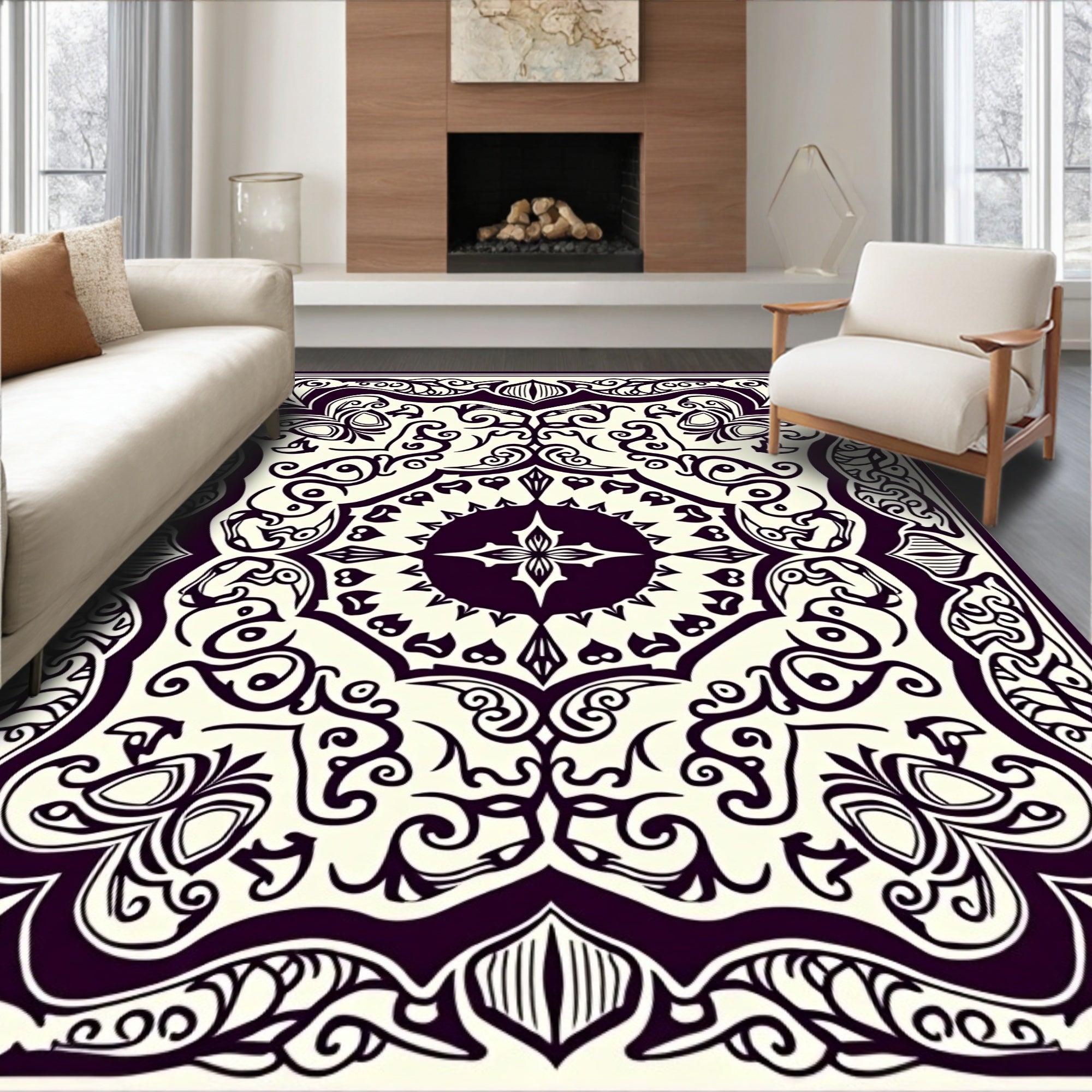 Ornate Scrollwork Floral Mandala Rug
