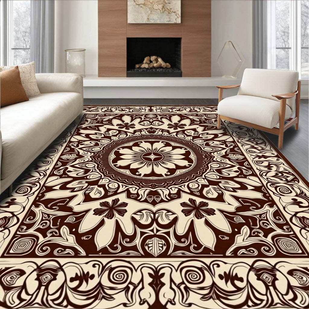 Rich Brown Intricate Floral Mandala Rug