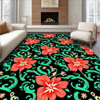 Vibrant Red Floral Swirl Pattern Rug