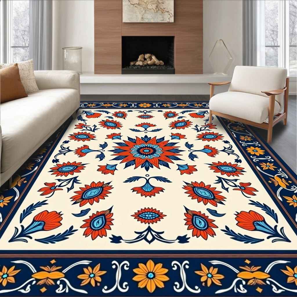 Bold Floral Pattern with Vine Borders Rug