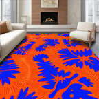Abstract Blue Floral Orange Textured Design Rug