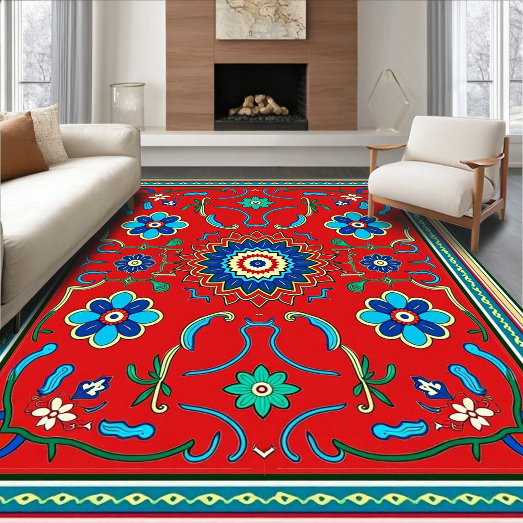 Vibrant Floral Mandala Pattern Rug