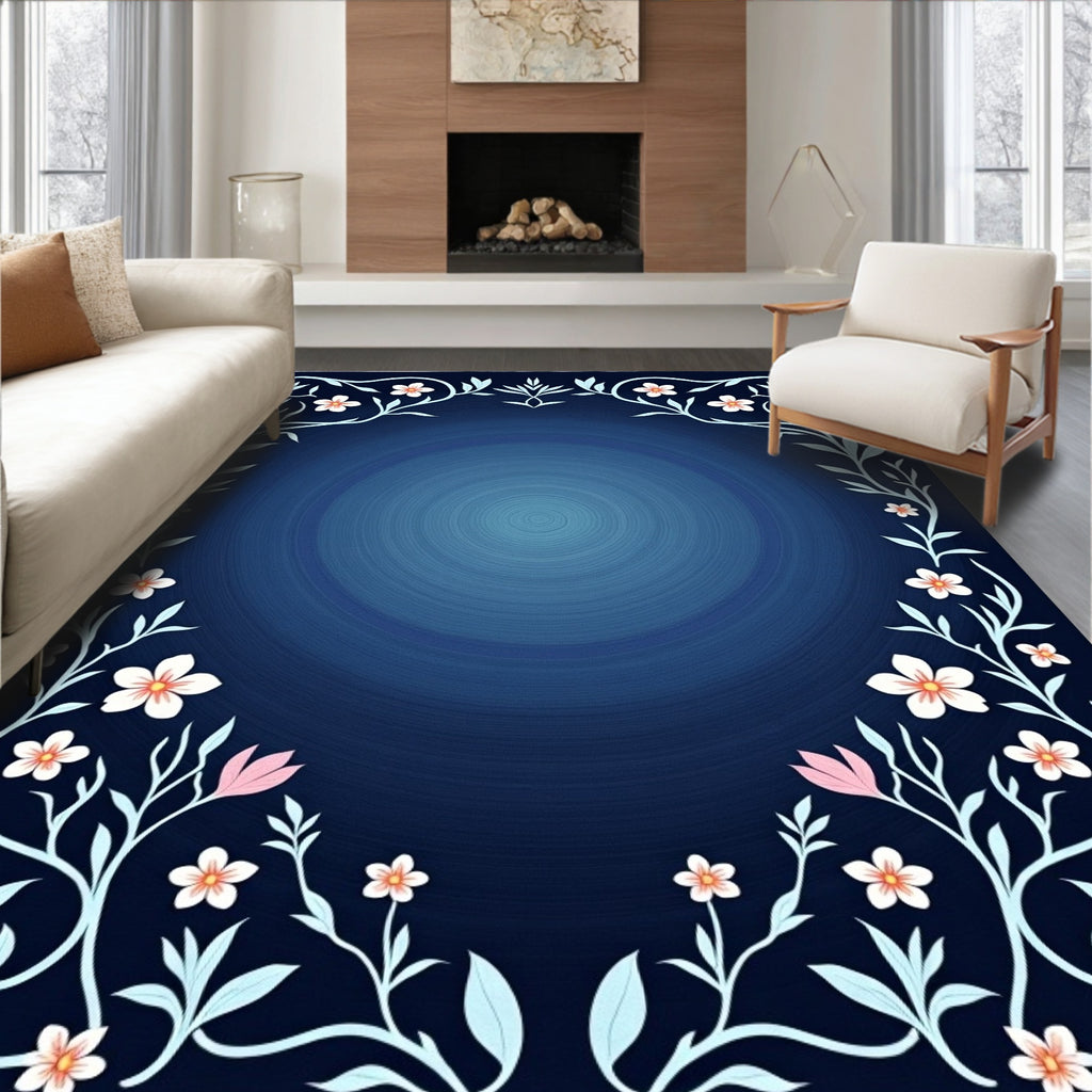Floral Vine Dark Blue Radiance Rug