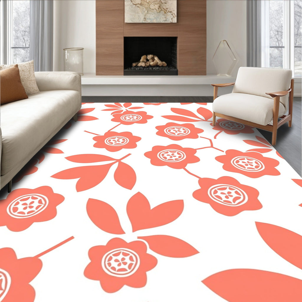 Coral Floral And Leaf Pattern Rug