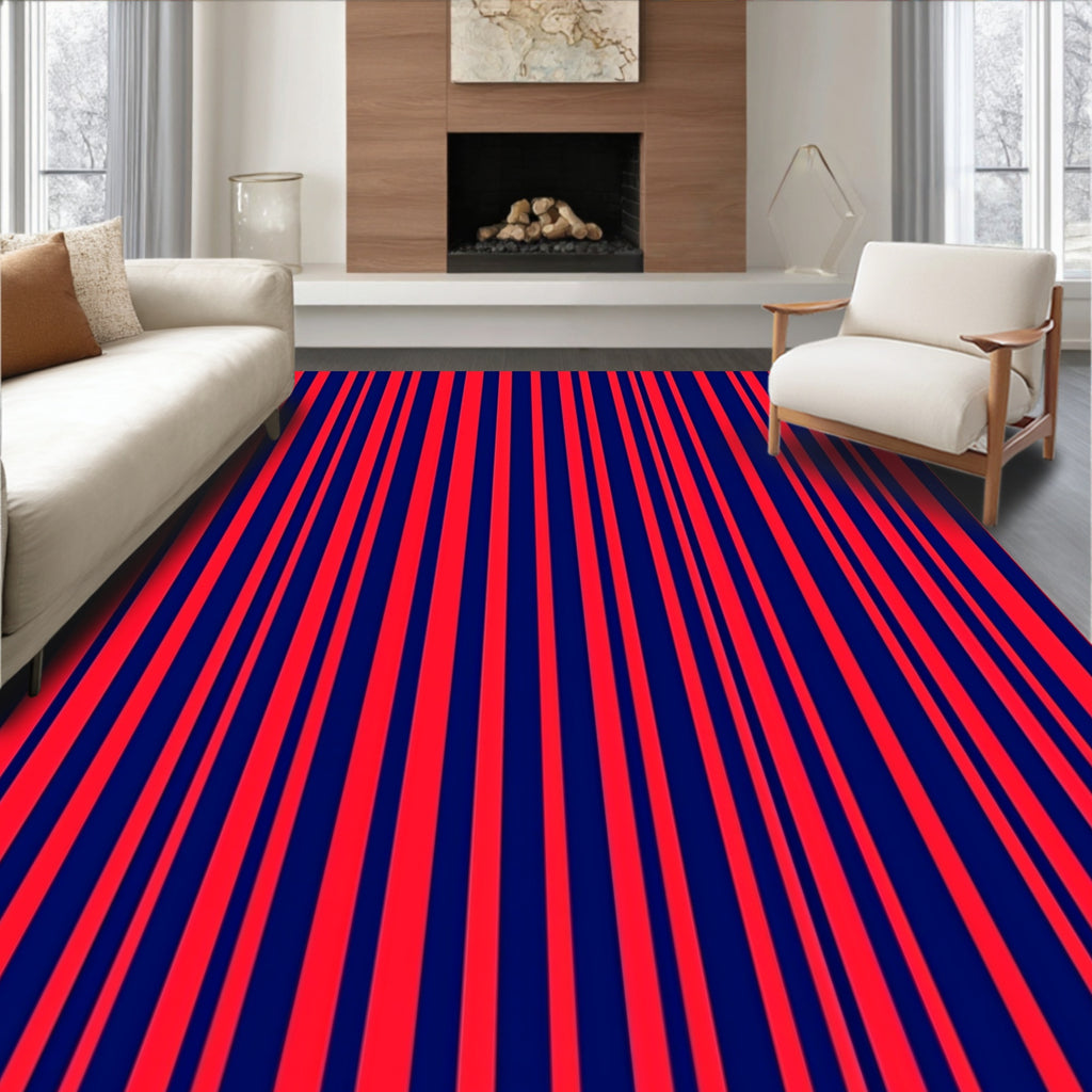 Bold Red Blue Stripe Pattern Rug