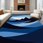Abstract Blue Wave Mountain Landscape Rug