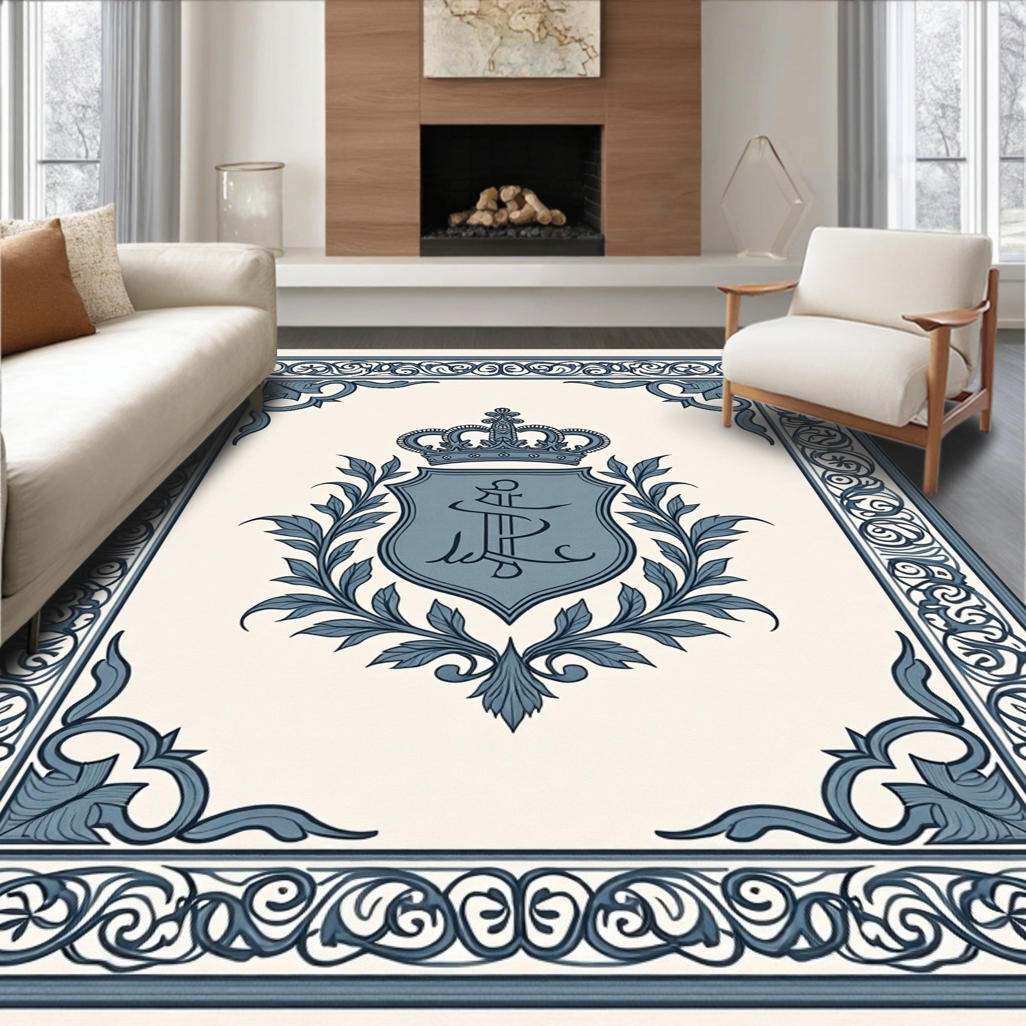 Regal Crest and Scrollwork Border Rug