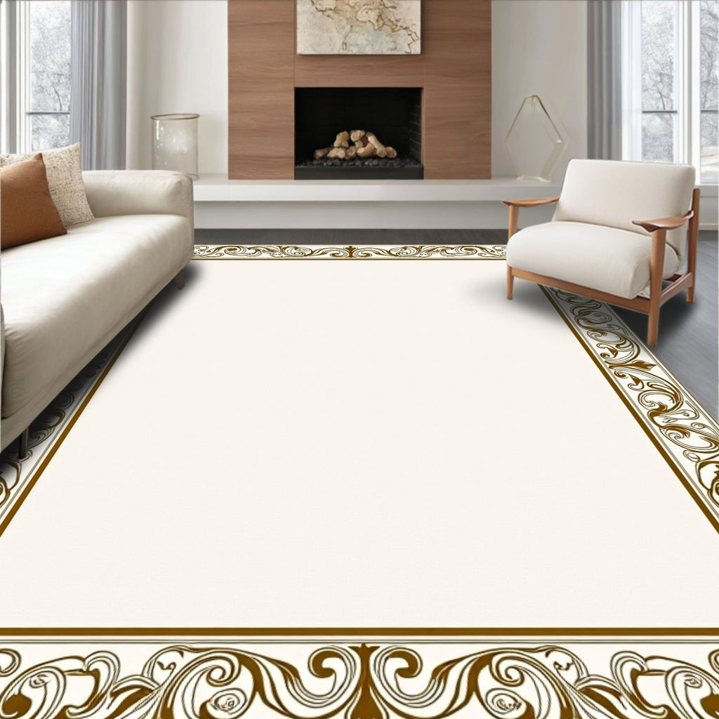 Ornate Swirls Patterned Bronze Rug