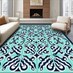 Teal Navy Abstract Tile Pattern Rug