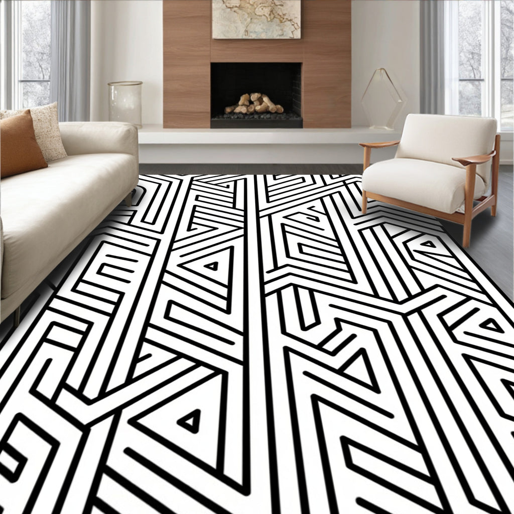 Geometric Linework Maze Pattern Rug