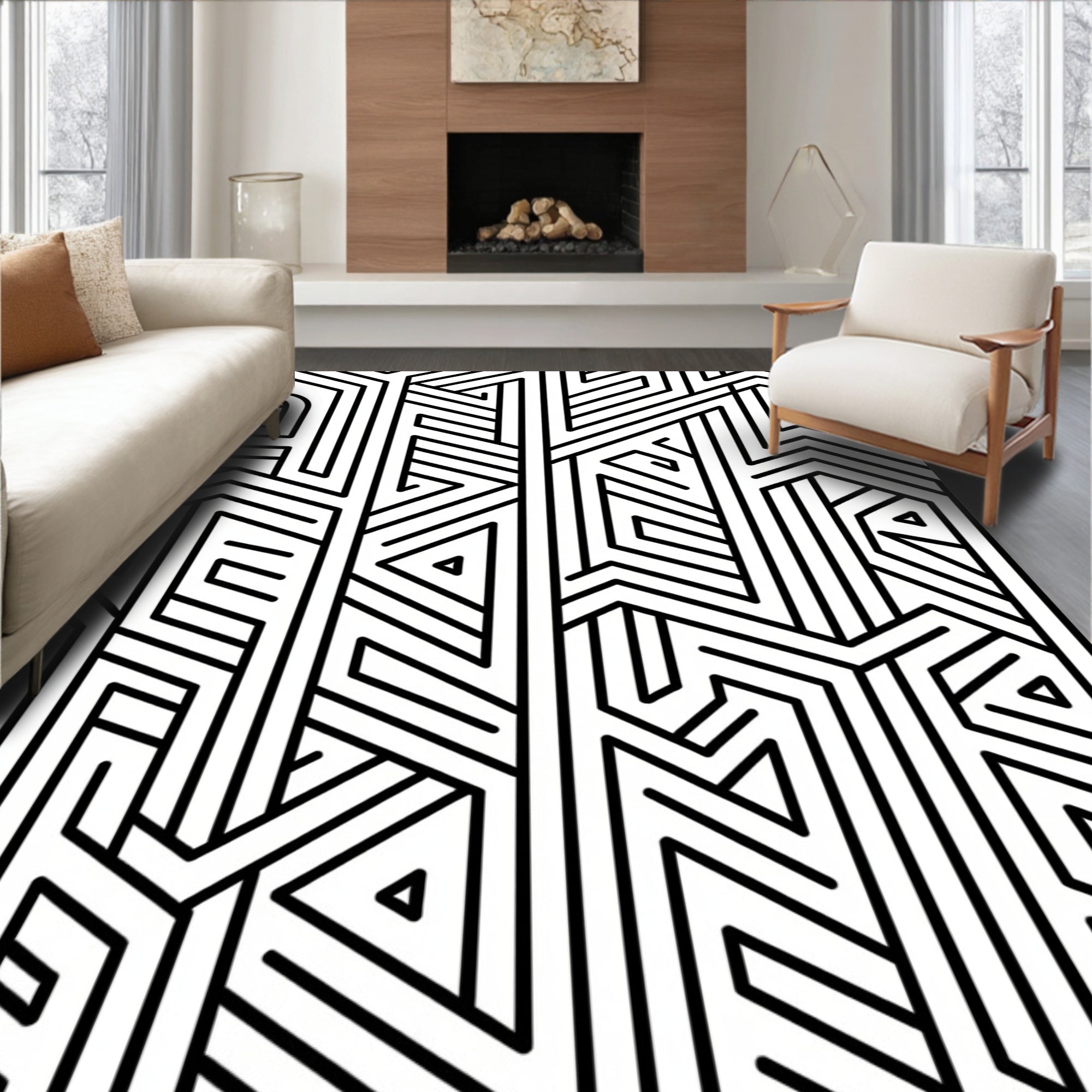 Geometric Linework Maze Pattern Rug