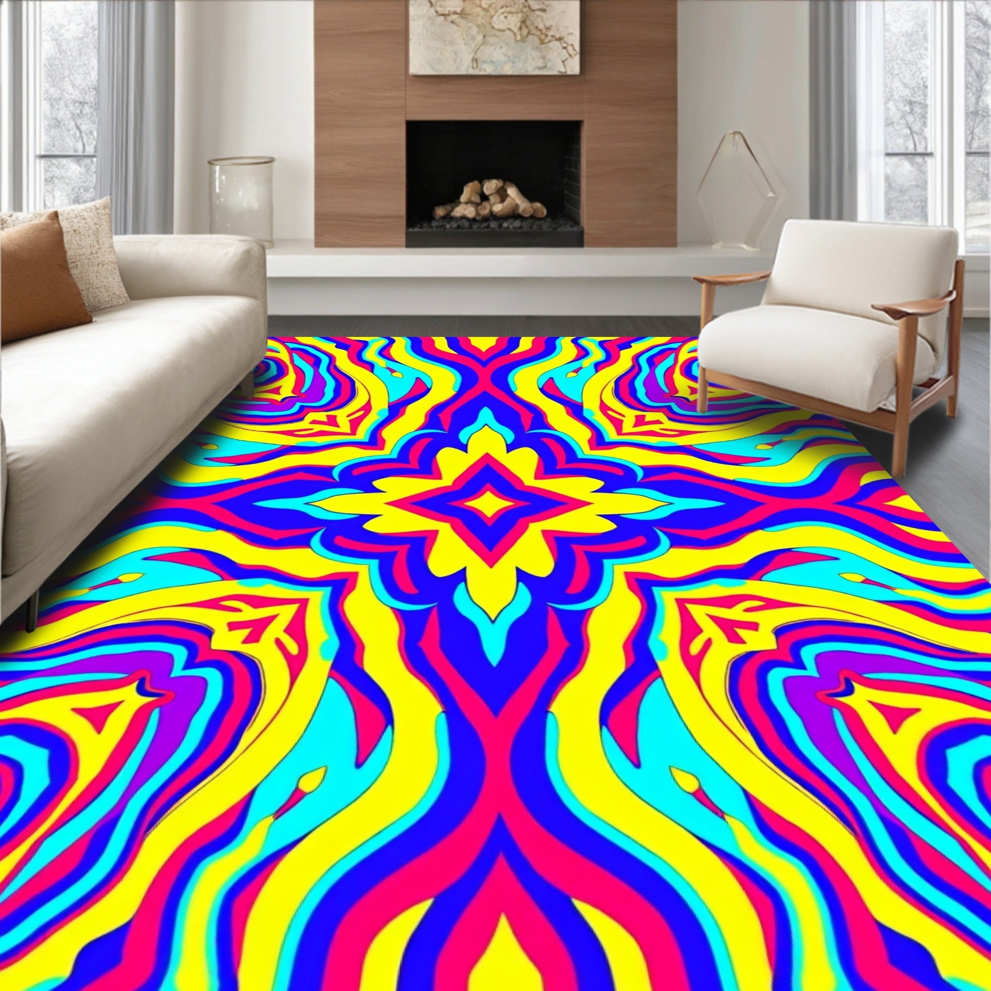 Vibrant Psychedelic Swirl Pattern Rug