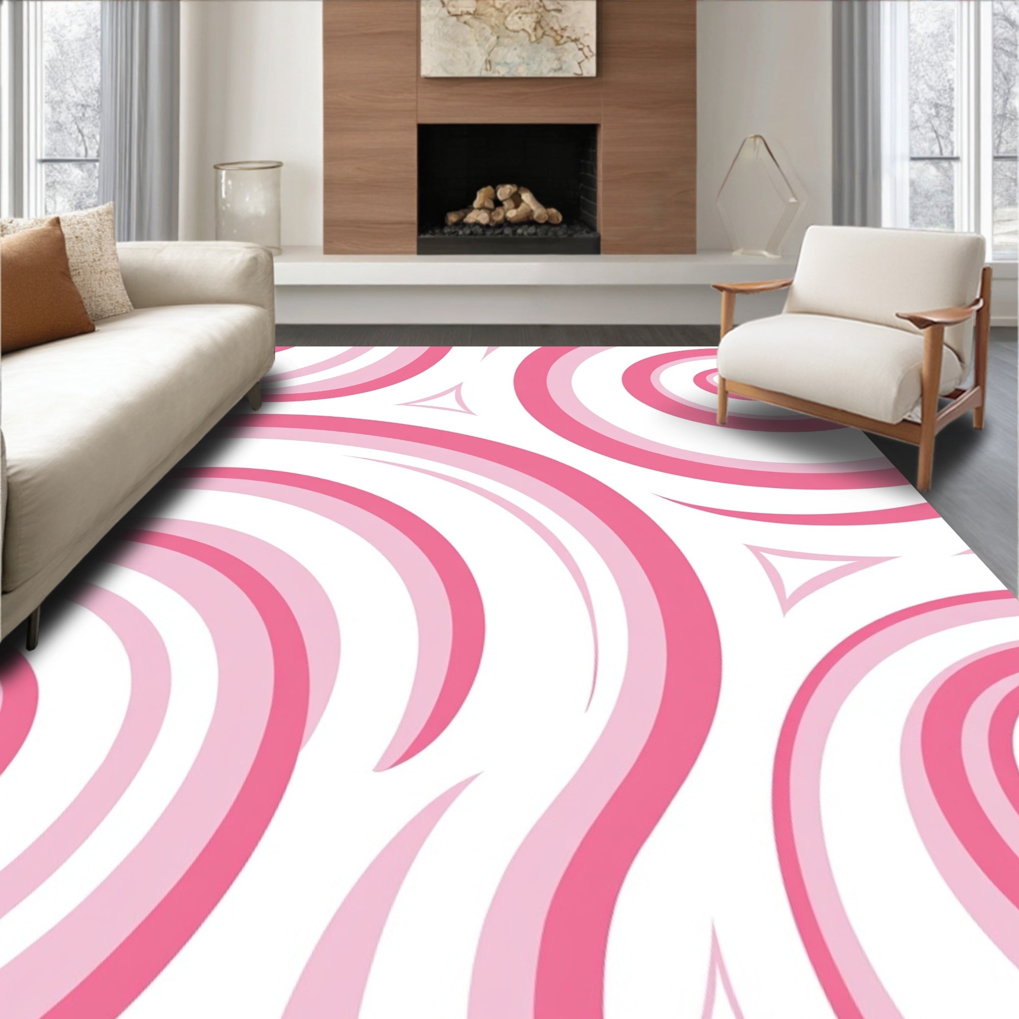 Pink Swirls Curves Pattern Design Rug