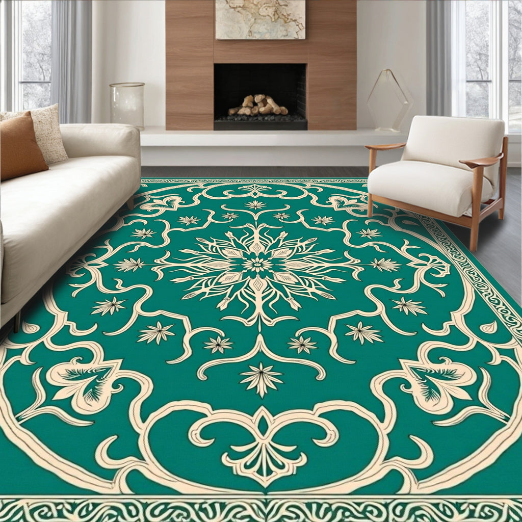 Ornate Teal Floral Medina Design Rug