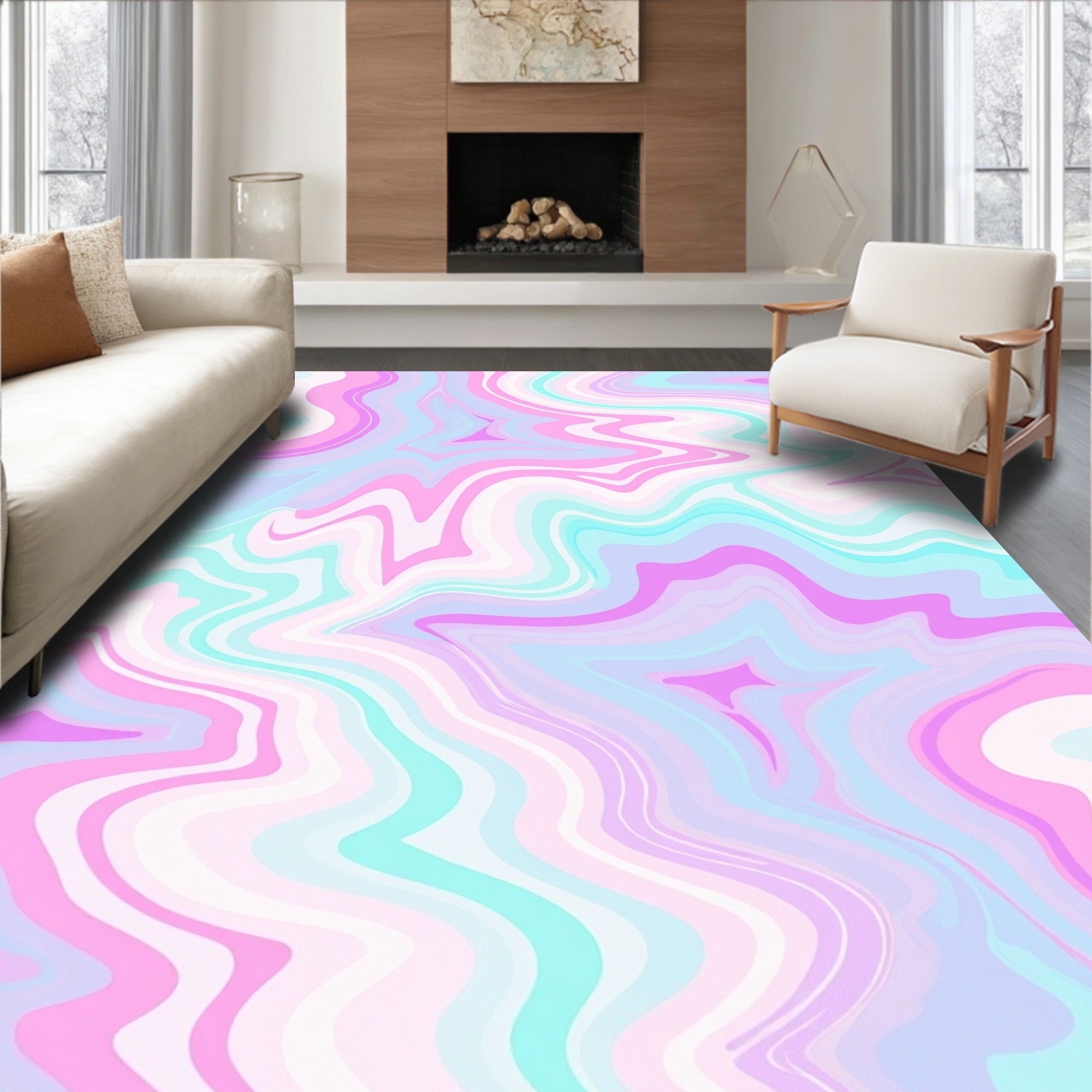 Pastel Swirl Abstract Design Rug