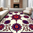 Bold Red Blue Floral Medallion Design Rug