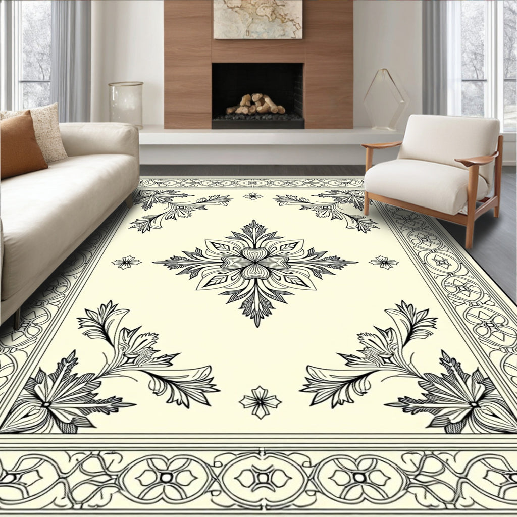 Classic Floral Corner Border Pattern Rug