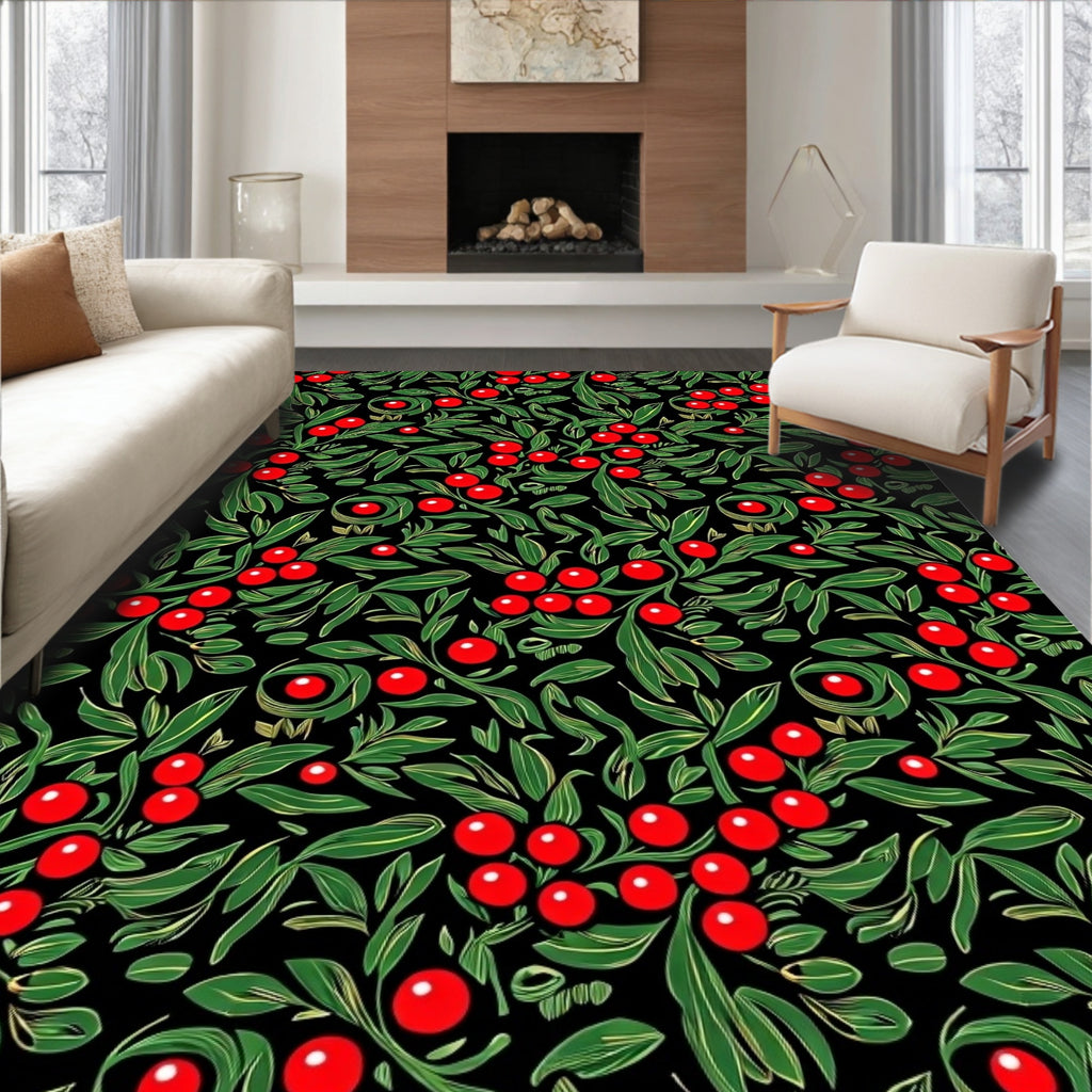 Vibrant Red Berry Leaf Garland Rug