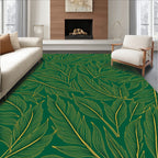 Emerald Green Gold Leaf Pattern Rug