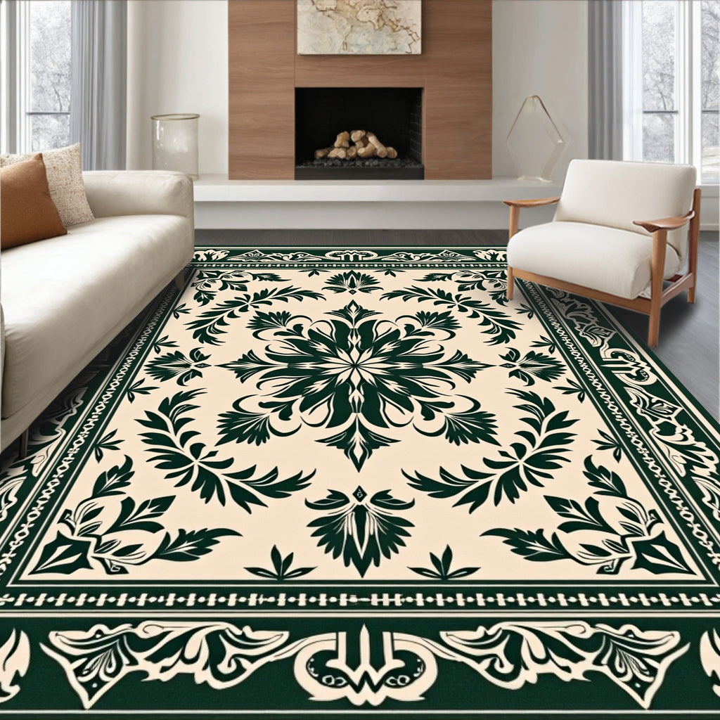Ornate Floral Bordered Cream Rug
