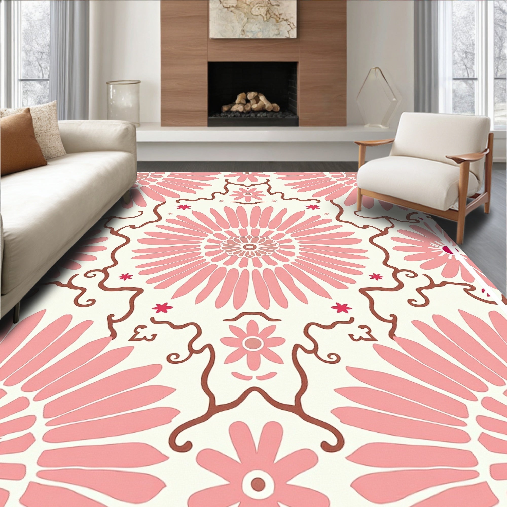 Retro Floral Burst Pattern Design Rug