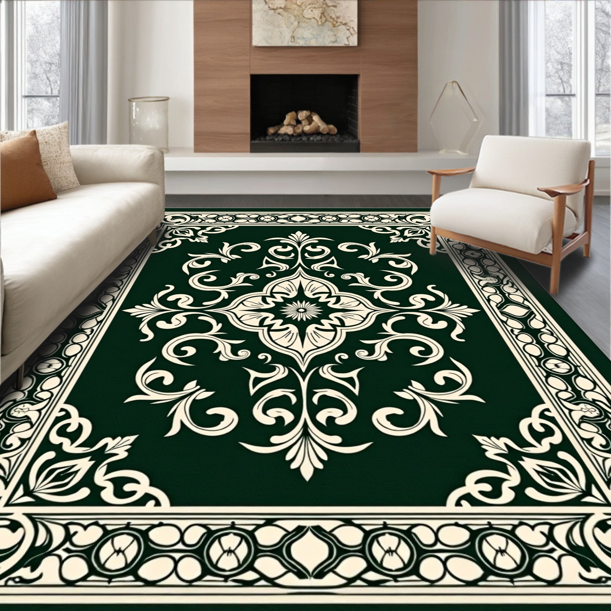 Classic Floral Scrollwork Damask Pattern Rug