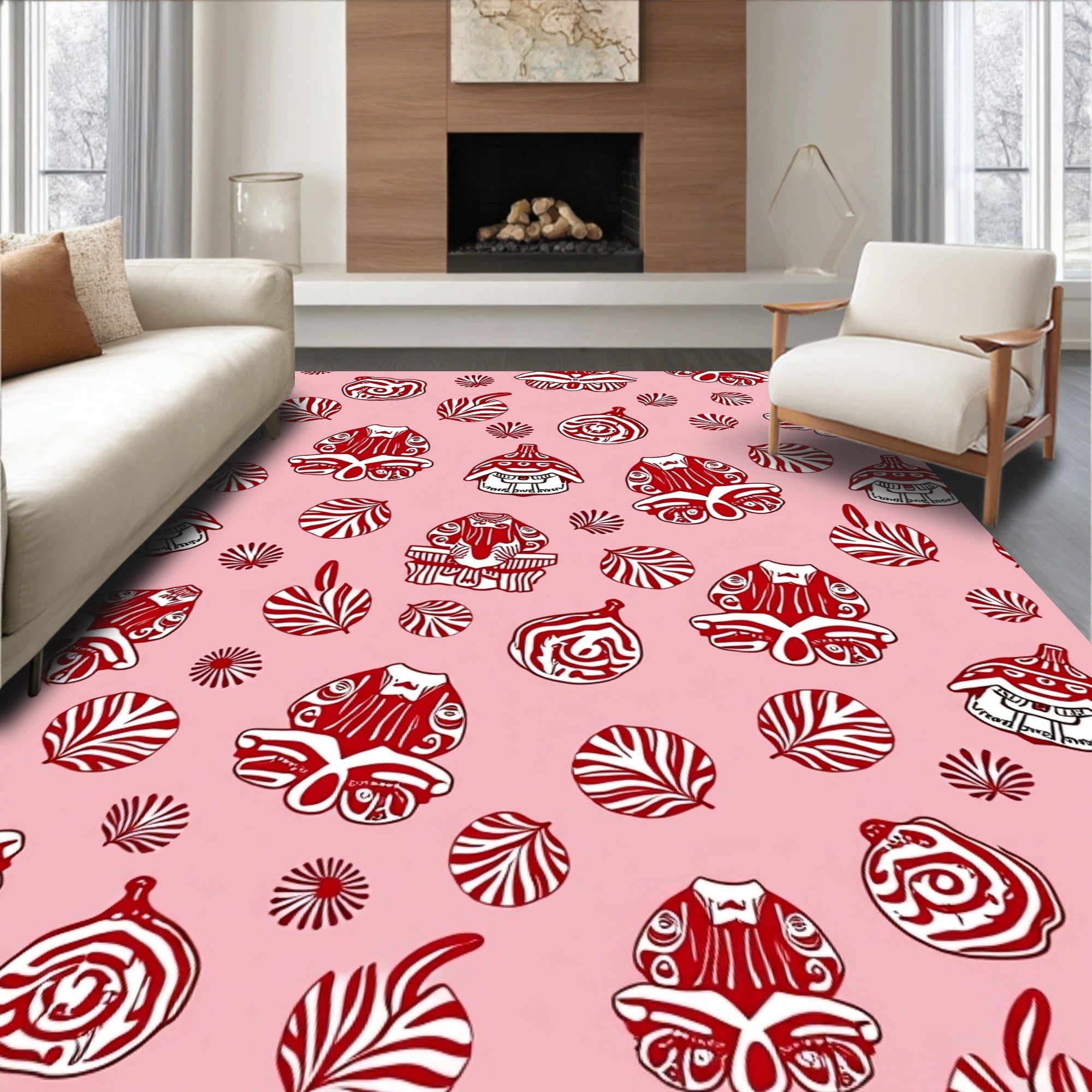 Red Tribal Figures on Pink Ground Rug