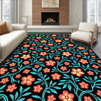 Floral Vines With Coral Flowers Rug