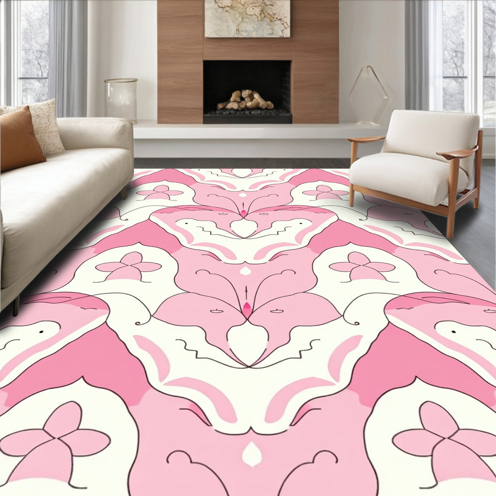 Pink Floral Symmetry Design Rug