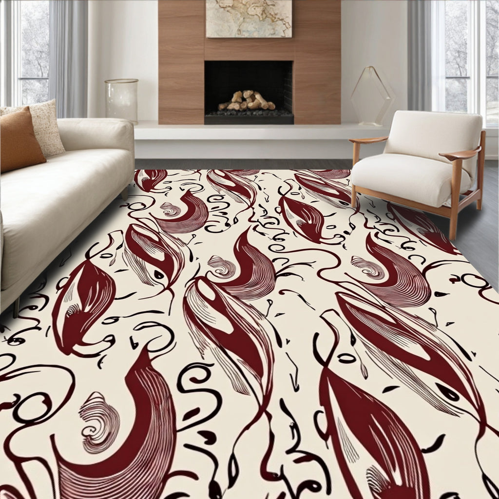 Elegant Swirling Leaf Pattern Design Rug