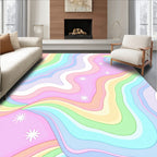 Pastel Rainbow Waves and Stars Rug