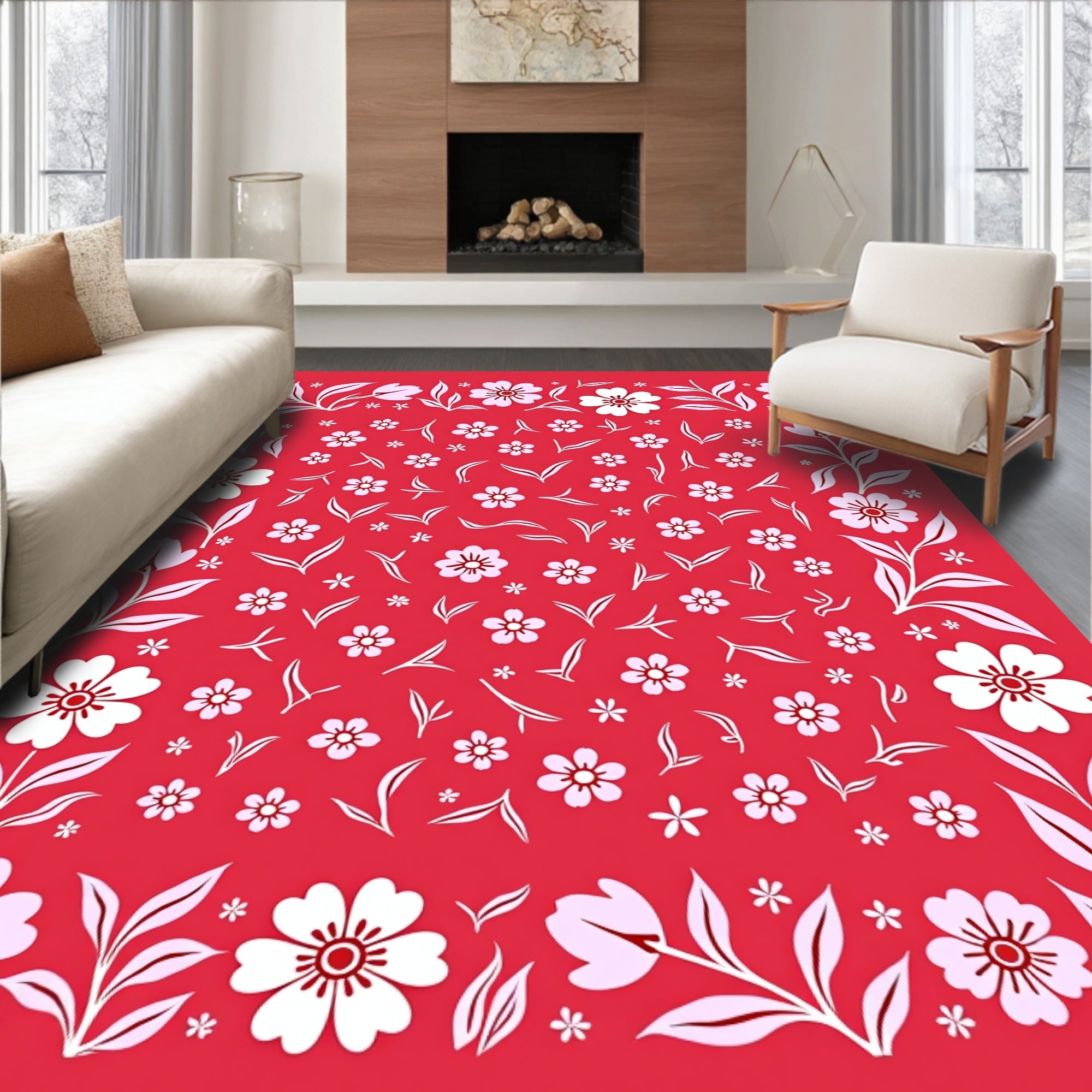 Floral Motif Branching Pattern Rug
