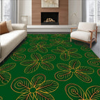 Golden Floral Outline on Deep Green Background Rug