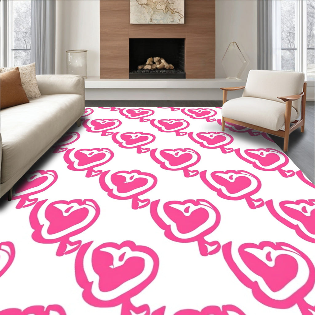 Pink Heart Patterned Whimsical Rug