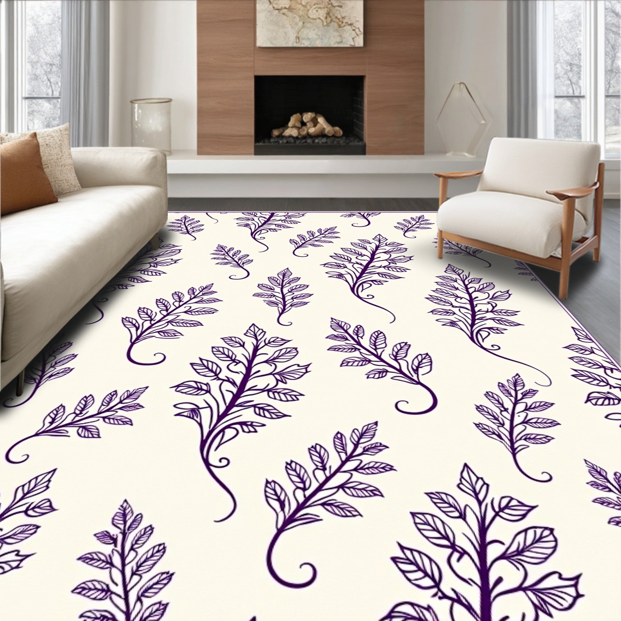 Regal Purple Leaf Pattern Rug