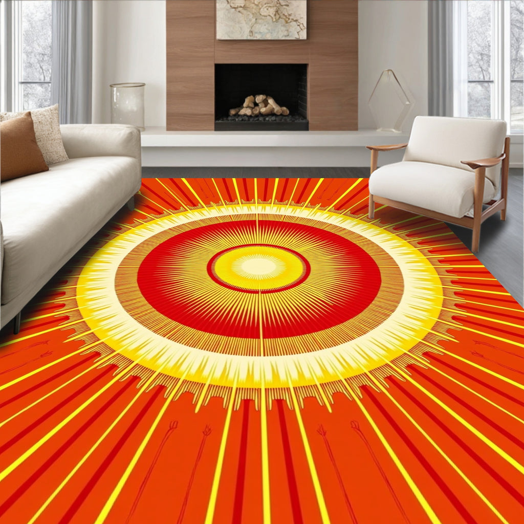 Radiant Sunburst Concentric Circles Pattern Rug