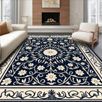 Classic Floral Scrollwork Navy Rug