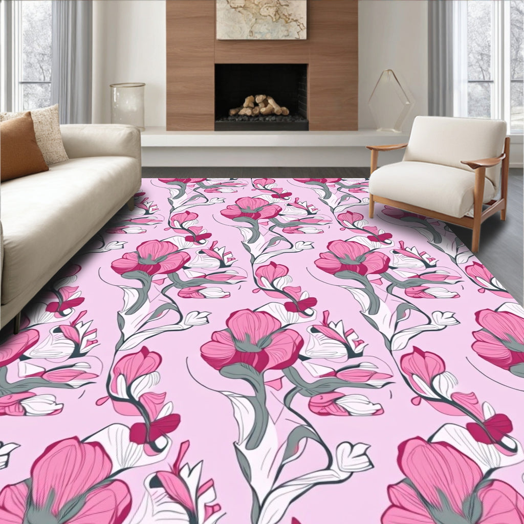 Pink Botanical Vine Repeat Pattern Rug