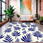 Deep Blue Leaf Pattern Design Rug