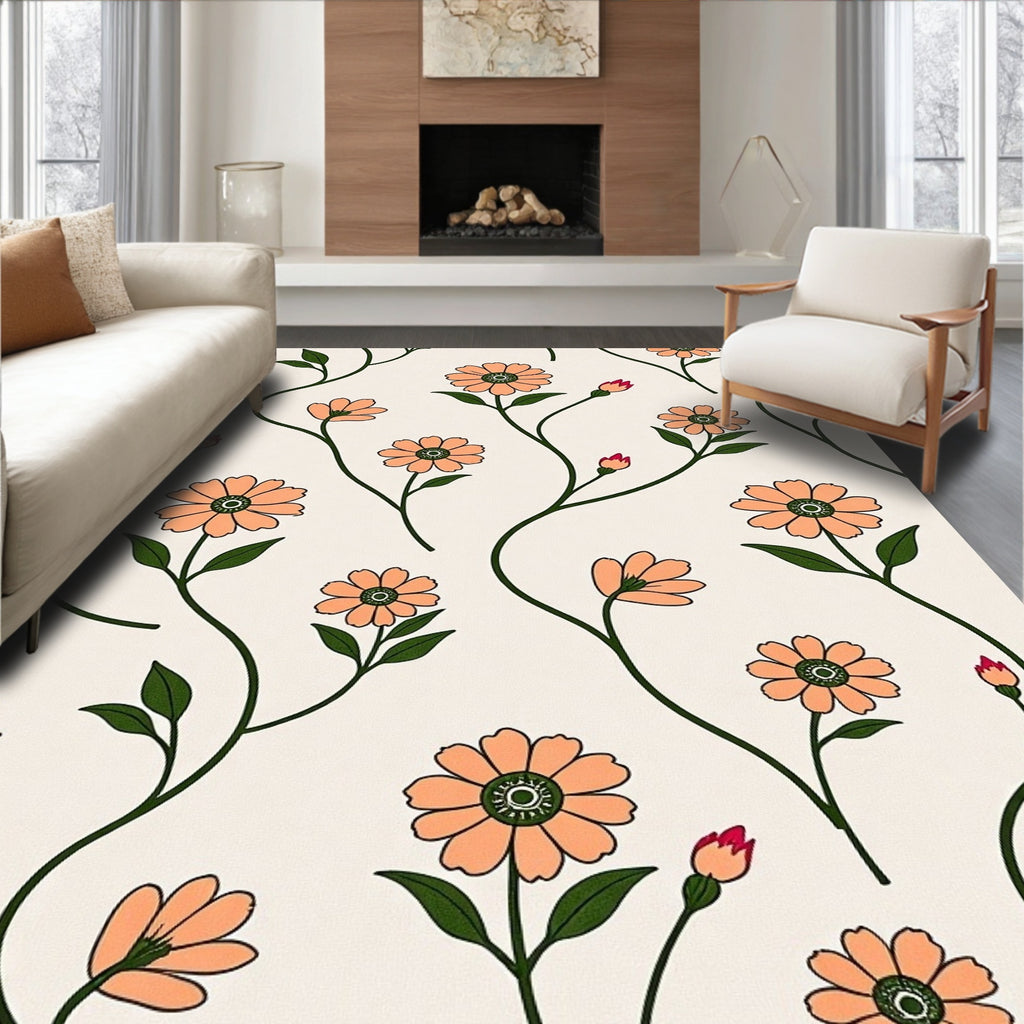 Orange Daisy Vines Pattern Rug