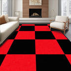 Bold Red Black Checkerboard Pattern Rug