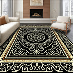 Elegant Black Gold Floral Scroll Rug
