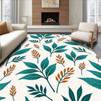 Teal Leaf Botanical Pattern Rug